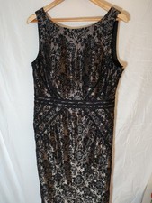 Alexon Dress Womens UK 16 Black Gold Floral Lace Evening Party Xmas Christmas