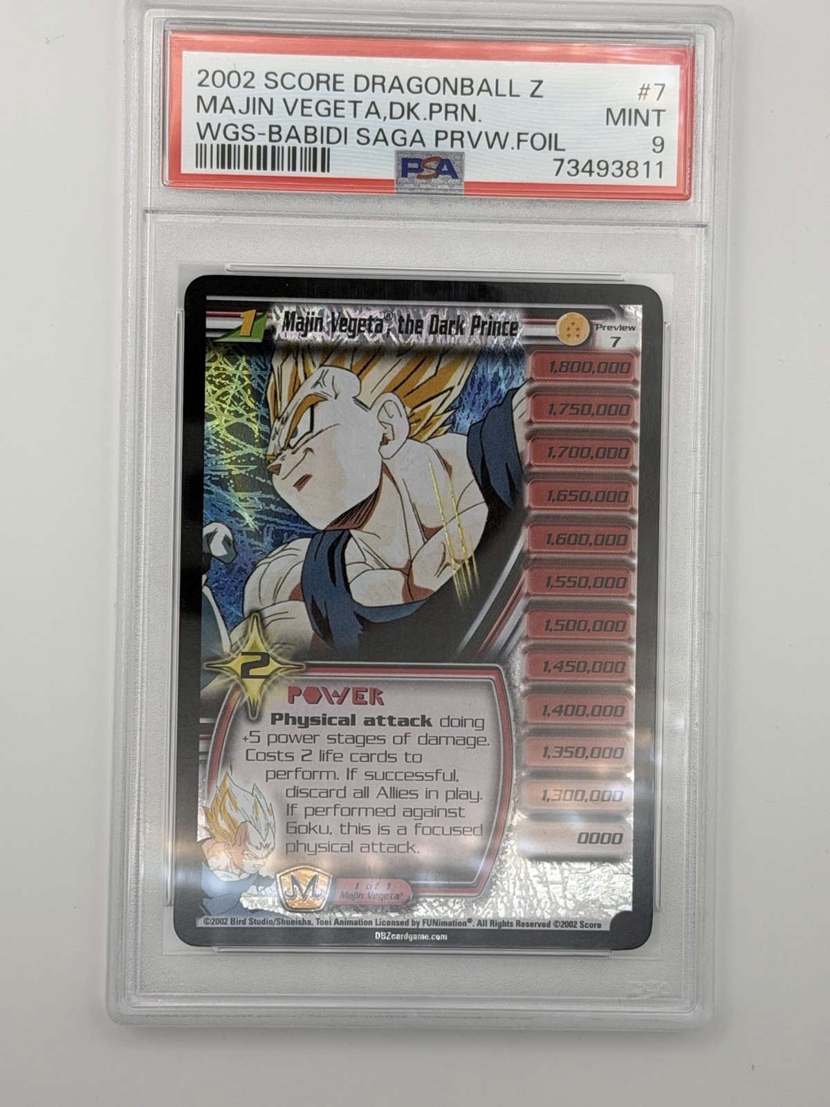 Dragon Ball Z Score Majin Vegeta The Dark Prince PSA 9 MINT DBZ CCG view 3