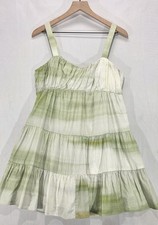 Express Linen Blend Babydoll Mini Dress Tiered Sleeveless Green S Fairy Summer