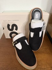 SO black suede & tan slip on platform backles...