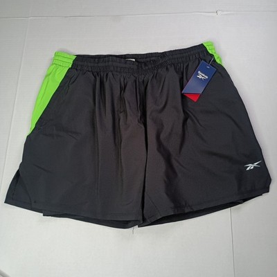 New Reebok Men s Running Shorts 2 in 1 Size 2XL XXL Black Lime Compression Inner