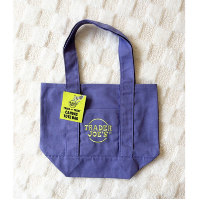 Trader Joe s Halloween Mini Canvas Tote Bag Purple Trick or Treat NWT