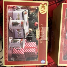 NEW Coffee Cups Tin Coasters Spode Christmas Tree Poinsettia Set 5 Piece