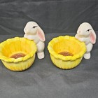 Set of 2 Ceramic Bunny Egg Cups Yellow/White/Pink/Brown Glossy Novelty — photo 1