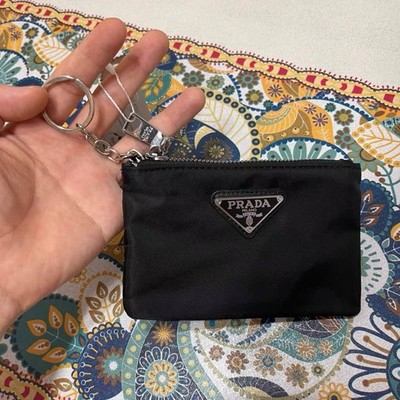 ケース+小銭入れ y2k 00s PRADA coin case neckstrap BLACK PRADAバネ式♪レザーコインケース♪チェーン付き 黒 (PRADA/コイン