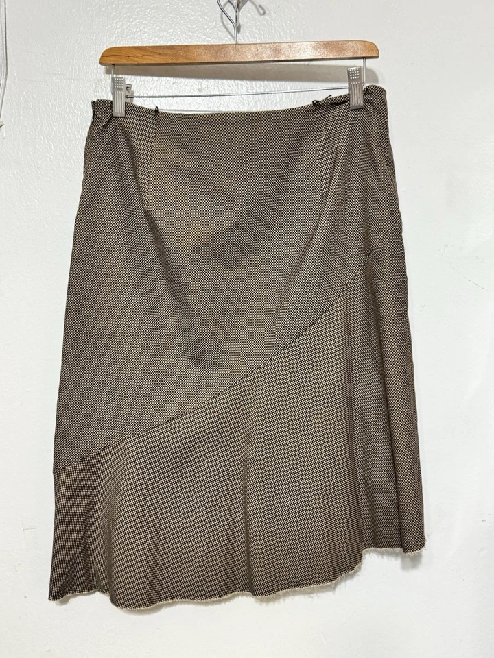 Poleci Women’s Brown Check Asymmetrical Hem Skirt Size 10 Made in USA - Image 2 of 4