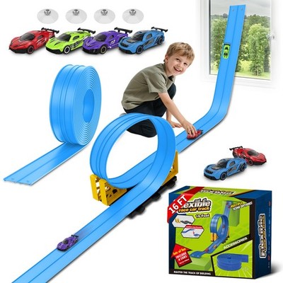 Flex Race Track 16 Ft with Suction Cups Compatible with Diecast 1/64th Cars, ...