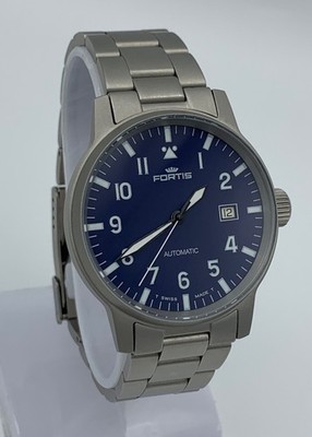 Fortis Flieger Pilot Watch Blue Dial Automatic Swiss ETA 2846