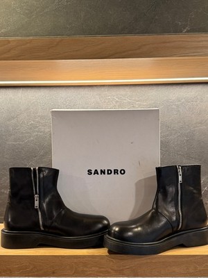 Sandro Zipper Boot Mens 42 Black Leather Ankle Boots FW25 $615
