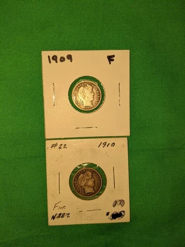 1909 & 1910 Barber Dime (F) Lot of 2 90% Silver