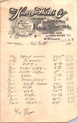 Harvey & Watts Co New York NY 1890 Graphic Billhead Brier Pipes Billiard Balls
