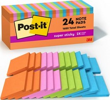Super Sticky Notes, 3 X 3 In., Neon Fizz, 24 Pads