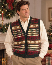 Pendleton Knockabouts Sheep Fair Isle Sweater Vest Mens Medium Green Red USA