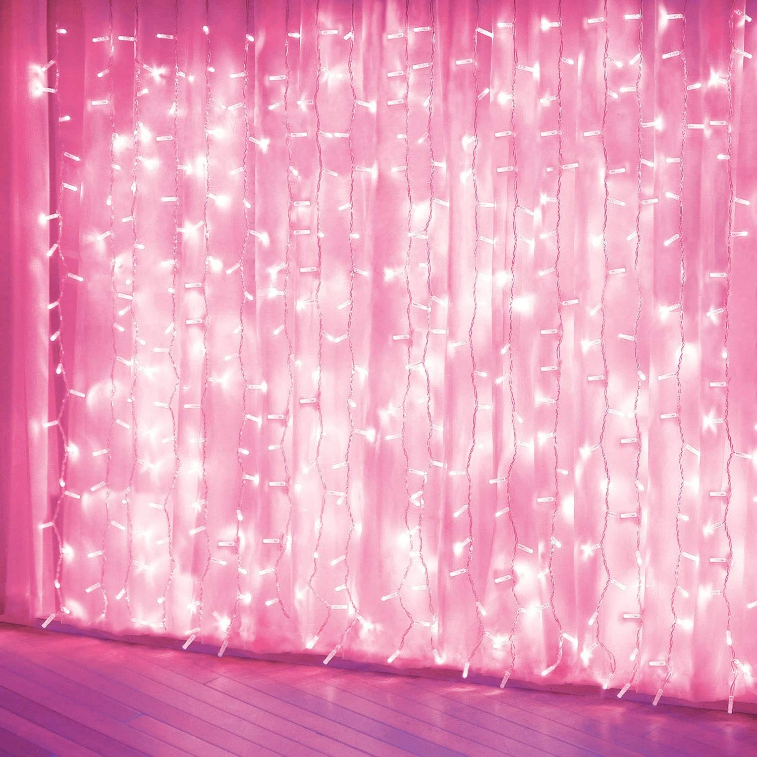 Pink Curtain Lights 8 Modes LED String Lights For Room Party Window Decor