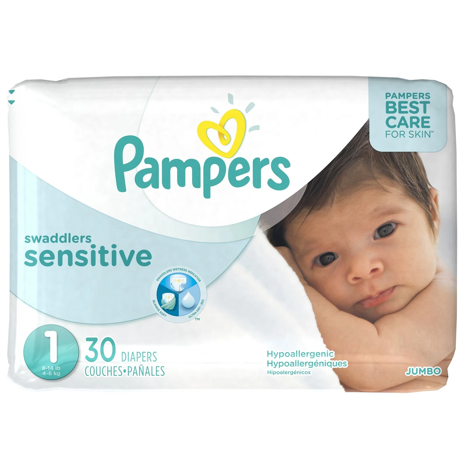 Pampers Swaddlers Sensitive Newborn Disposable Diapers Size 1, White