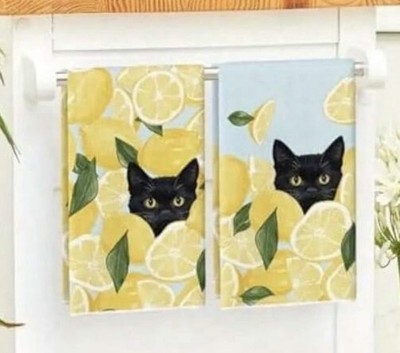 2 Geschirrtücher Katze und gelb Zitrone Design 2er Pack