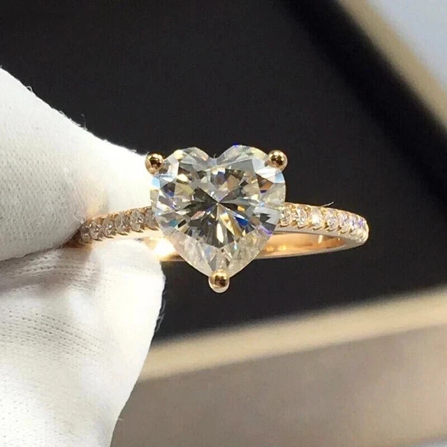 3Ct Heart Cut D/VVS1 Moissanite Solitaire Engagement Ring 14k Yellow Gold Plated