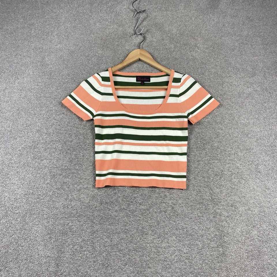 Y2K T Shirt Womens S Striped Cropped Baby Tee Renellion 2000s Hip Hop