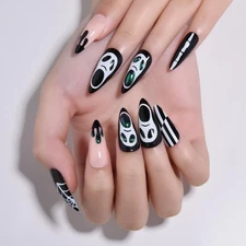 3D Halloween Press on Nails Medium Almond with Horror Design, Medium Almond A...