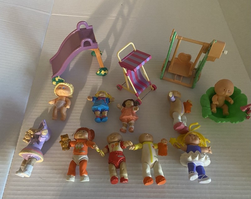 Cabbage Patch Kids Figure PVC Lot 10 Dolls Stroller wind up swing slide bathtub