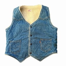 Vintage Levi  s 1970s L Orange Tab Sherpa Denim Snap Vest Barn Coat Cowboy Work