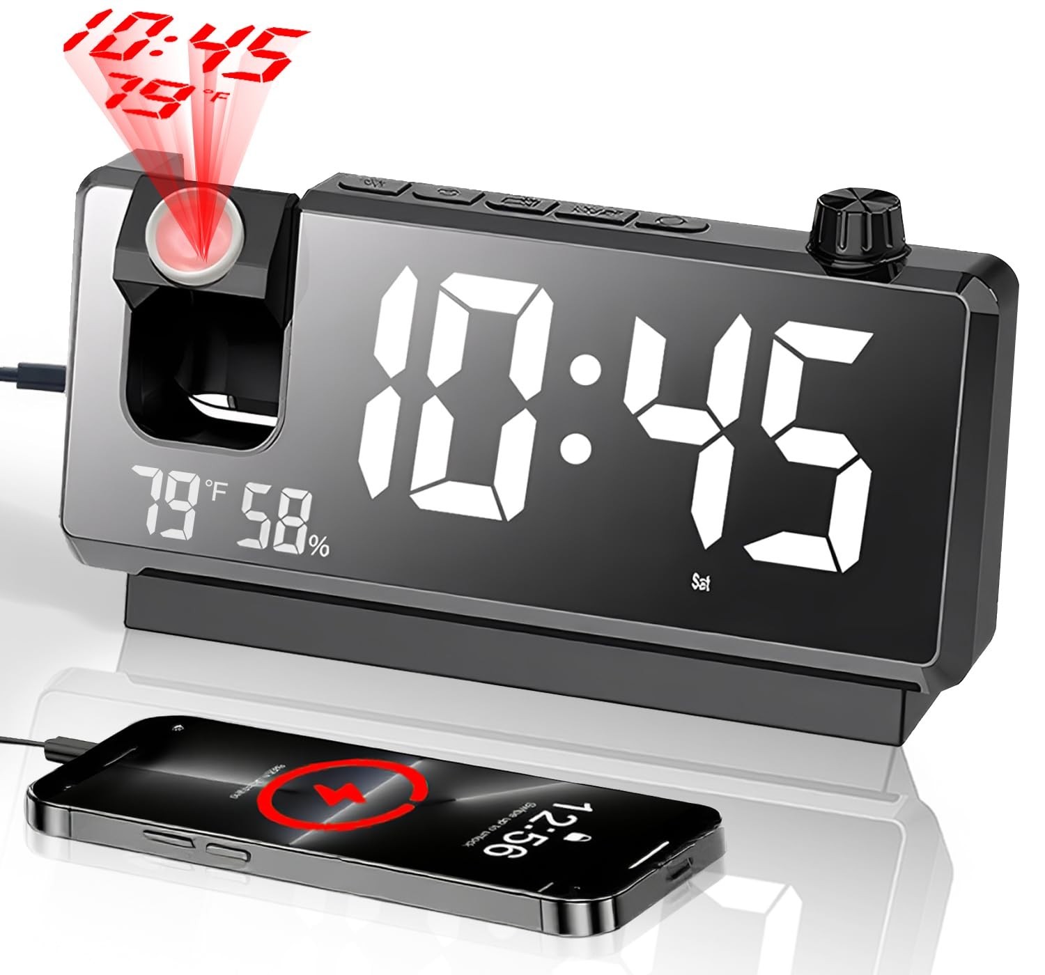 LED Projection Alarm Clock Silent Large Display Multifunction Desk Clock