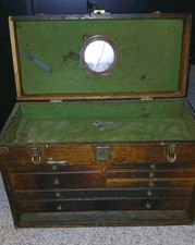 Antique National Tool & Chest Co. Star Chicago 7 Drawer Machinist Wooden Chest