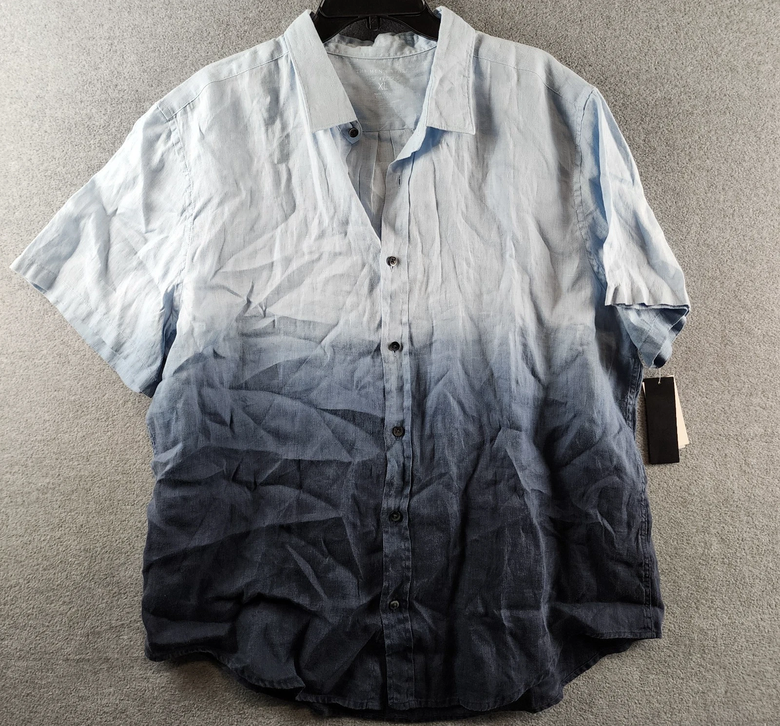 The Men's Store at Bloomingdale's Dip Dye Short Sleeve Linen Shirt XL Blue Ombre