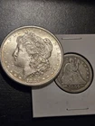 1881-S Silver Unc Morgan Dollar AND 1854-P Seated Liberty Quarter / 2 Coins!