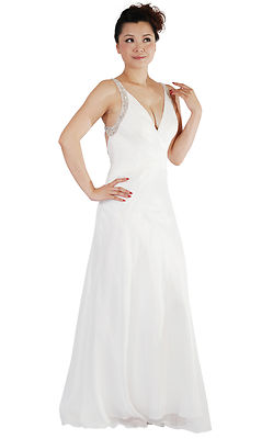 Elfenbein Chiffon Abendkleid Ballkleid EU34-42 US 2-10 UK Größe 6-14 UK LAGER