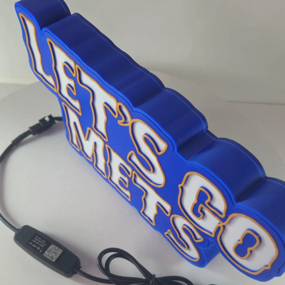 Caixa de luz impressa em 3D LET'S GO METS | Tela de mesa, parede ou prateleira NY Mets - Imagem 4 de 4