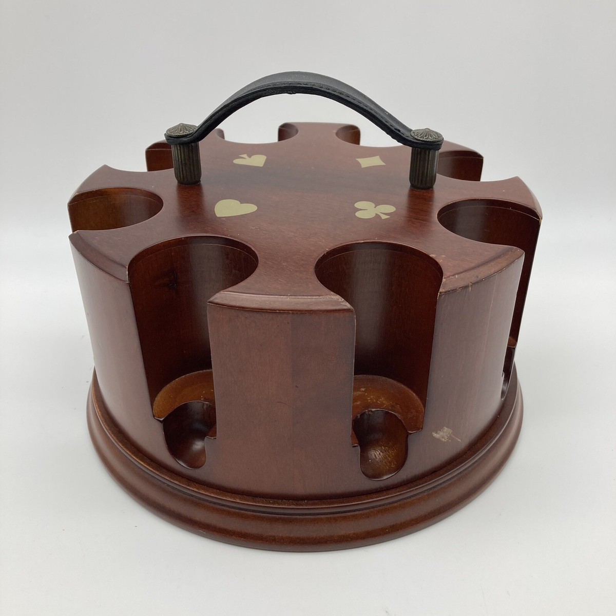 Vintage BOMBAY Mahogany Wood Rotating Poker Chip Set Holder