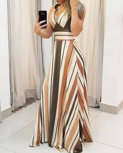 Vestidos De Moda Verano de Fiesta Playa De Rayas Fino Sexys De Mujer  Multicolor | eBay
