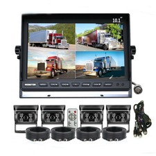 10.1" Quad Split Monitor Screen 4PIN 4X CCD Rear View Backup Camera for Truck RV