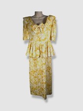 $2350 Alessandra Rich Women Yellow Floral Silk-Jacquard Peplum Midi Dress Sz 40