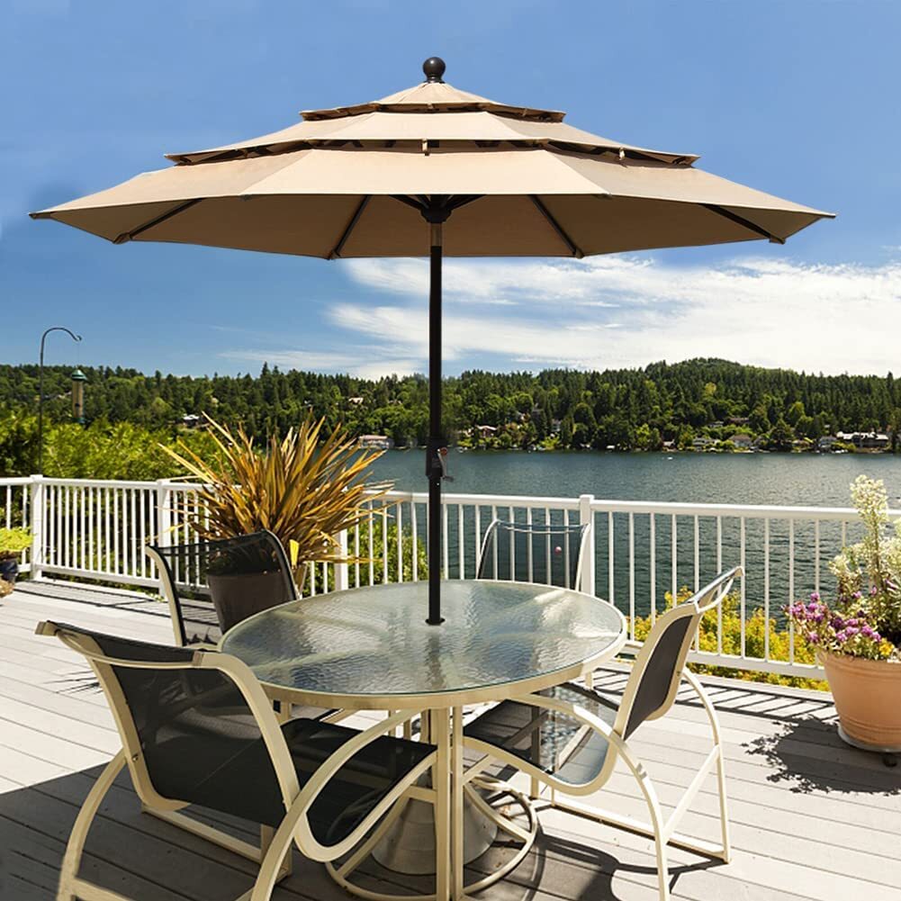 9 foot patio umbrella dark green Safavieh Zimmerman 9' Crank Market Umbrella with Flap, Dark Green