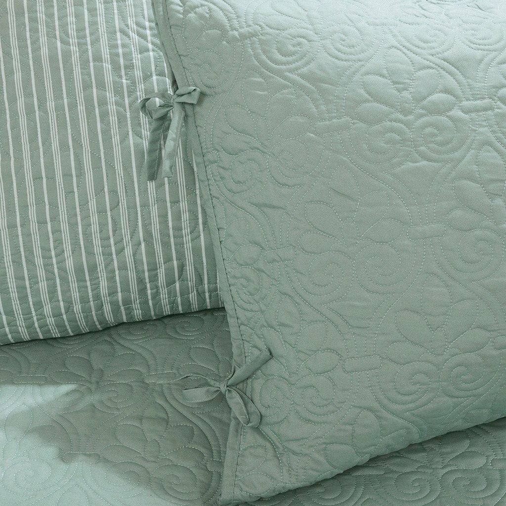 Solid Seafoam Green White Striped 6 pc Twin Daybed Set Quilted Cover