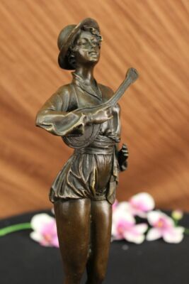 Handcrafted Austrian Lady Mandolin Banjo Player Musician Statue Lost Wax Bronze