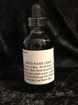 Organic Holy Basil (Rama Tulsi) 4 floz Amber Glass Bottle Dropper Sealed