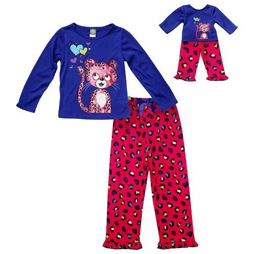 Girl 5 10 and Doll Matching Blue Pink Cheetah Pajama Set Outfit ft American Girl