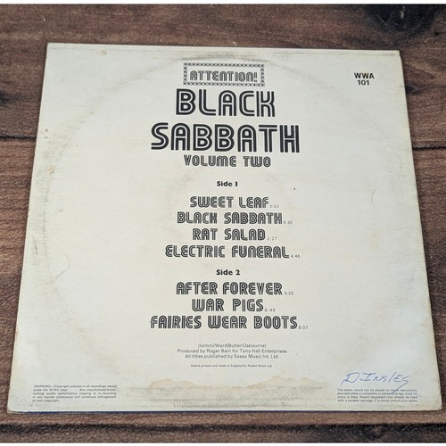 Black Sabbath Volume Two Vinyl Record WWA 101 1970s Rock Music Album Vg/VG - Picture 2 of 4