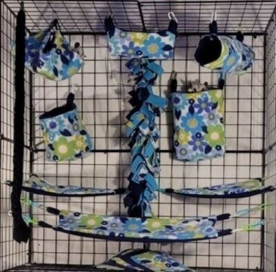 Blue Summer Flowers*Sugar Glider Cage set * Rat * double layer Fleece