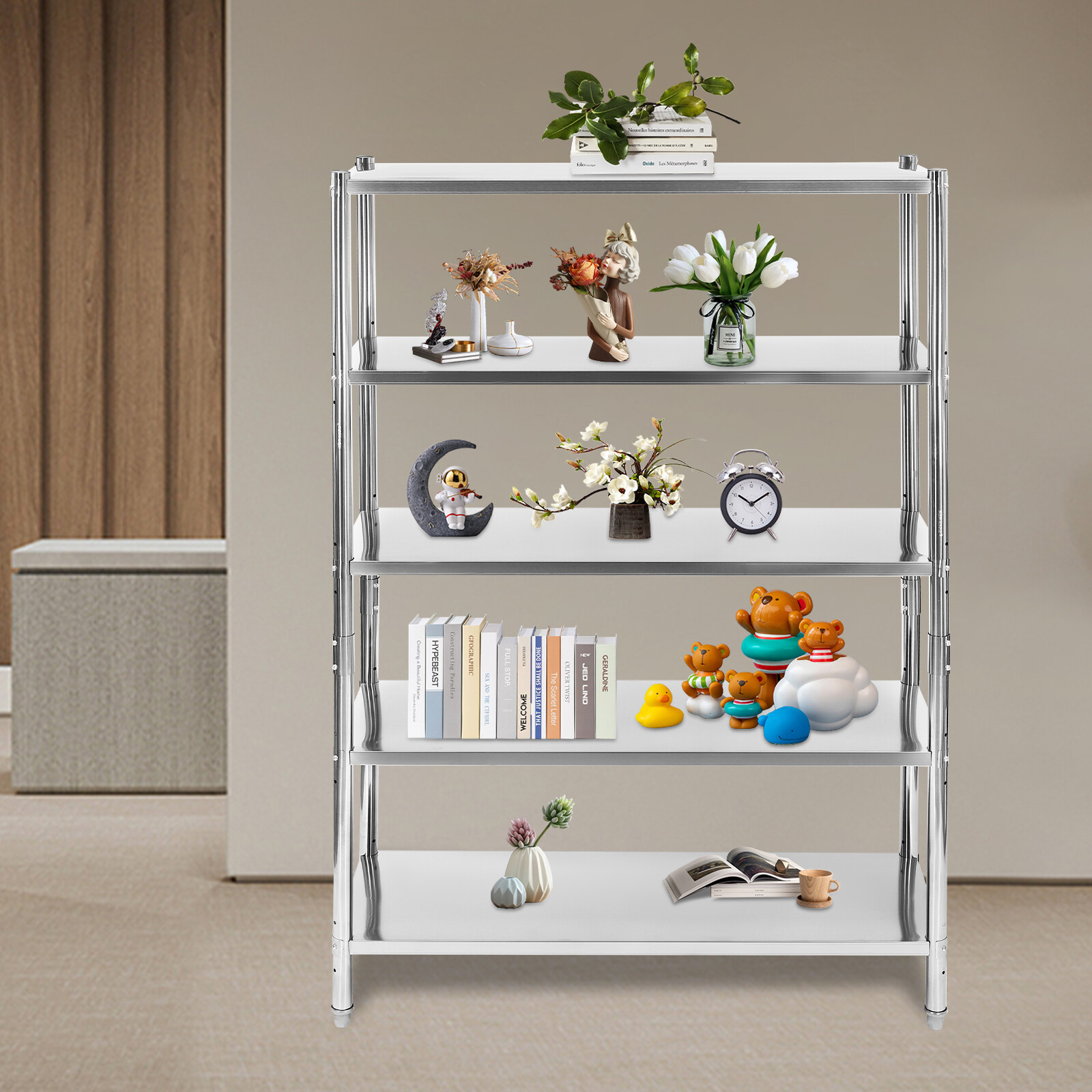 5 Tiers Adjustable Shelf Storage Stainless Steel Heavy Duty Shelving For Storing