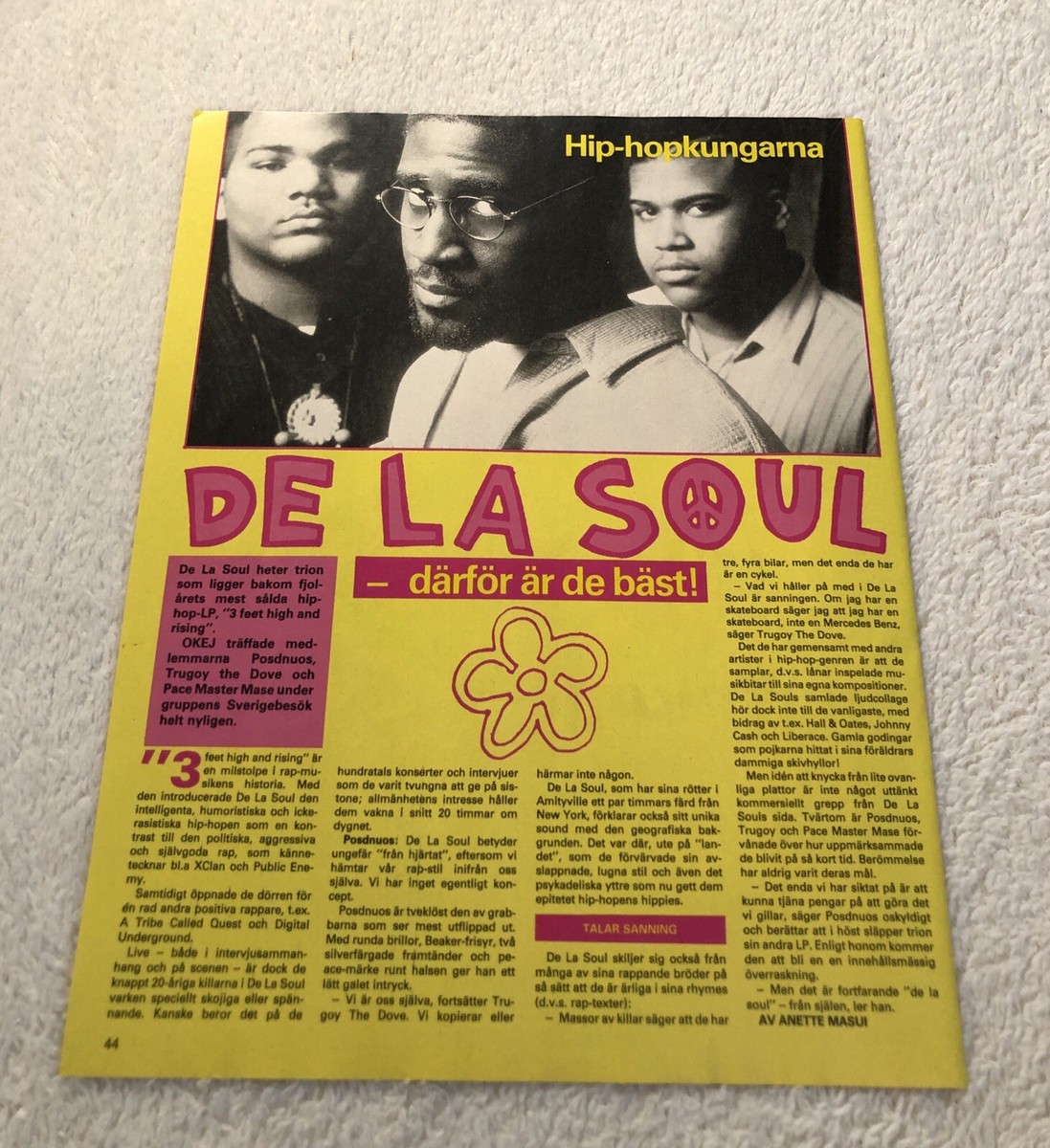 DE LA SOUL 1990 Clipping Poster Swedish Music magazine Okej