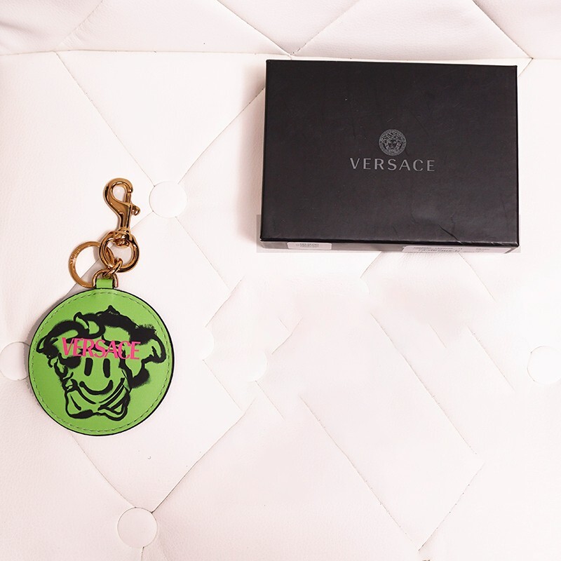 NEW $295 VERSACE Green SMILEY MEDUSA GRAFFITI Leather BAG CHARM