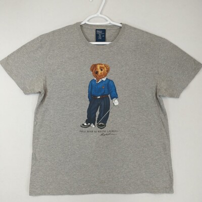Vintage 90s Polo Ralph Lauren Mens T Shirt Golf Polo Bear Gray M