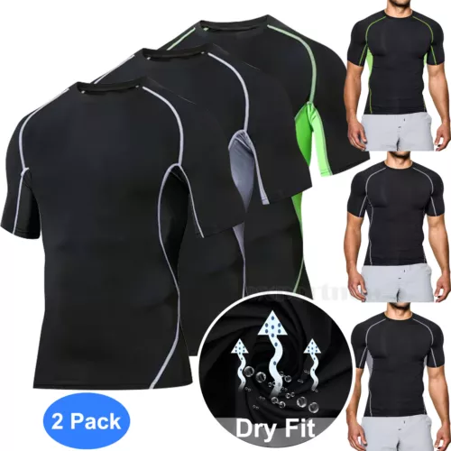2Pack Quick Dry Men T-Shirt Short Sleeve Crew Neck Sports Gym Polyester Tops Tee