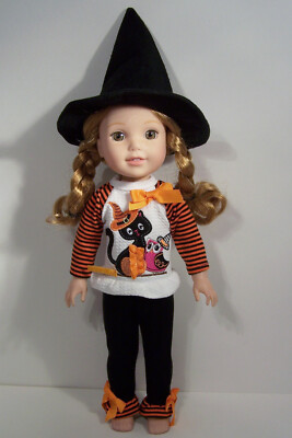 Halloween Cat Witch Hat Leggings Doll Clothes For AG 14'' Wellie Wisher (Debs)