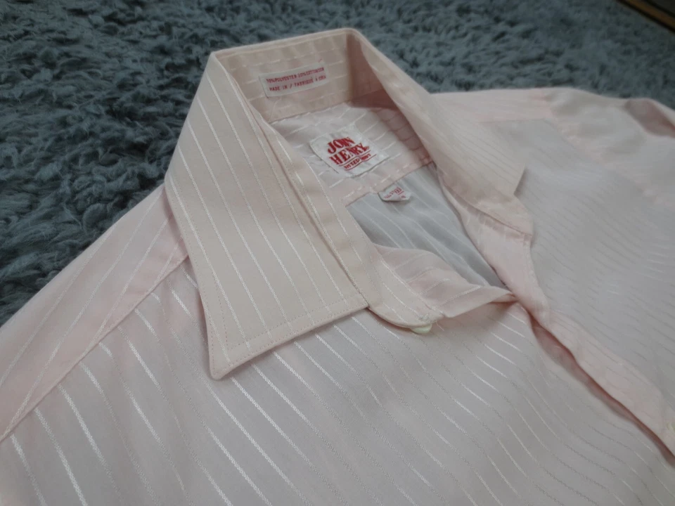 Camisa de Colección John Henry Para Hombres 15.5 Rosa Brillante Rayas Mezcla Transparente Ajustada Foto 4 de 4