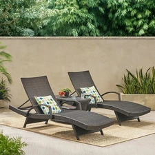 Lakeport Outdoor 3 Piece Mutlibrown Wicker Chaise Lounge Set with Table
